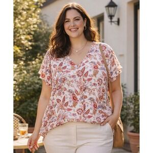 Cynthia Rowley Womens Whimsical Flowy Floral Top Size 3X Romantic Boho Feminine